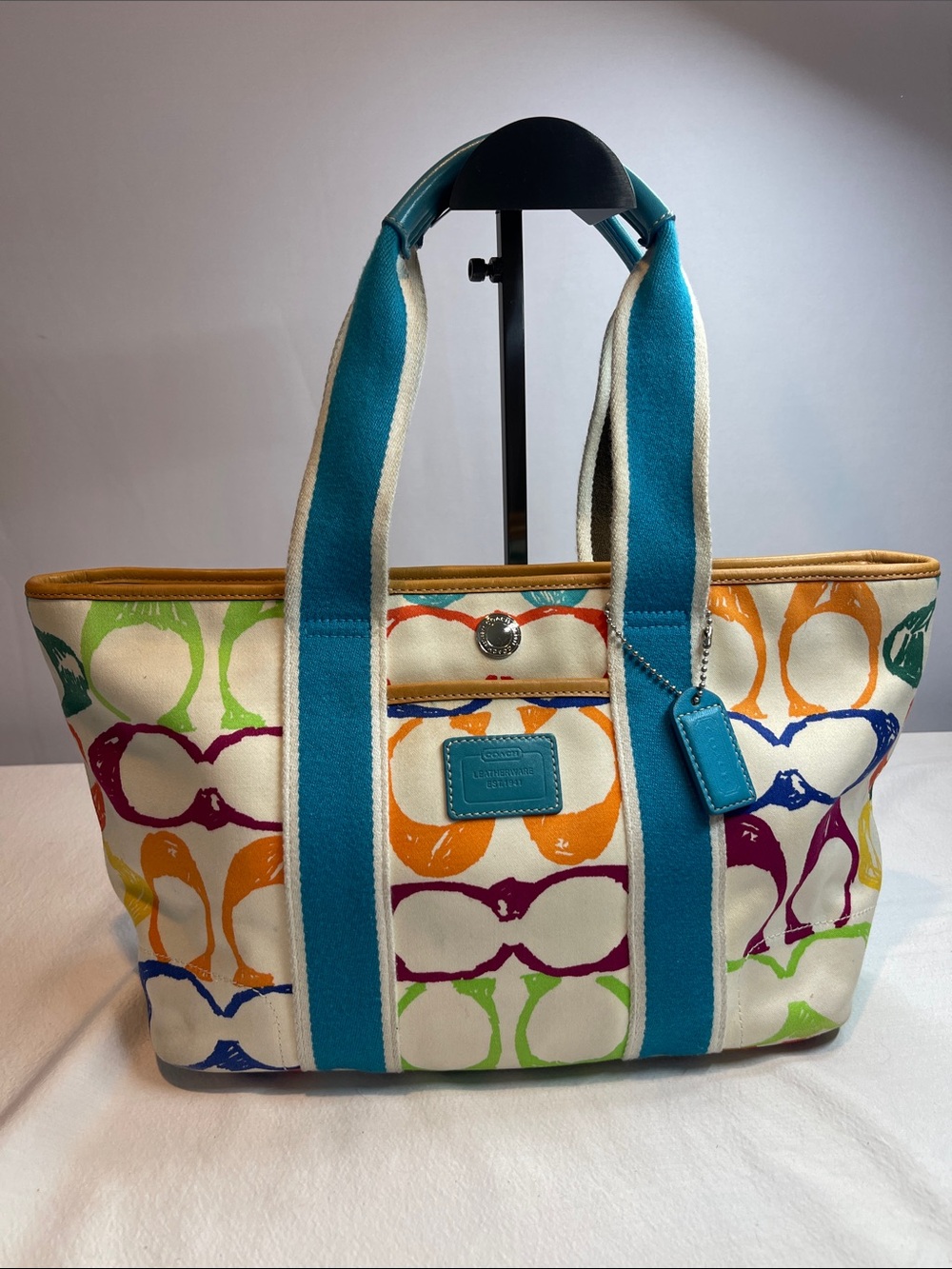 Coach L04M-5660 Vintage Multicolor Scribble Tote Canvas Shoulder Bag Y2K